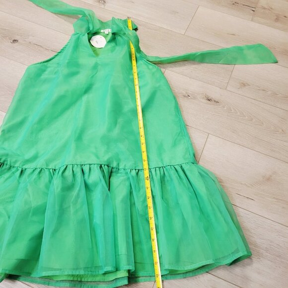 TCEC Hot Green Sleeveless Dress Bow Ribbon Neck Tie Ruffle Size Large - Picture 5 of 7